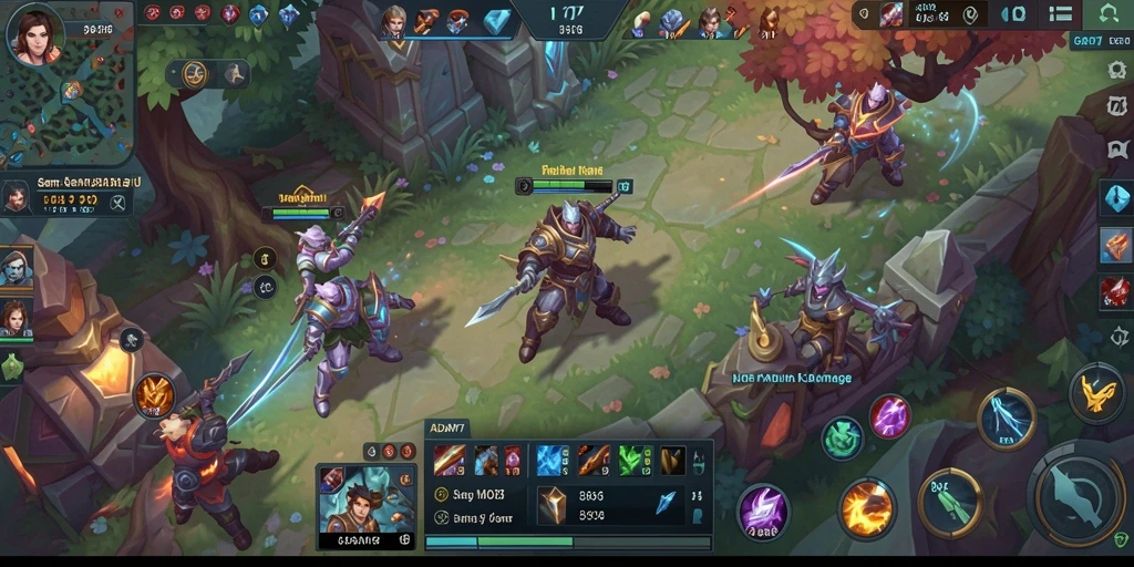 Screenshot gameplay ADAM77 yang menampilkan pertarungan MOBA yang seru.