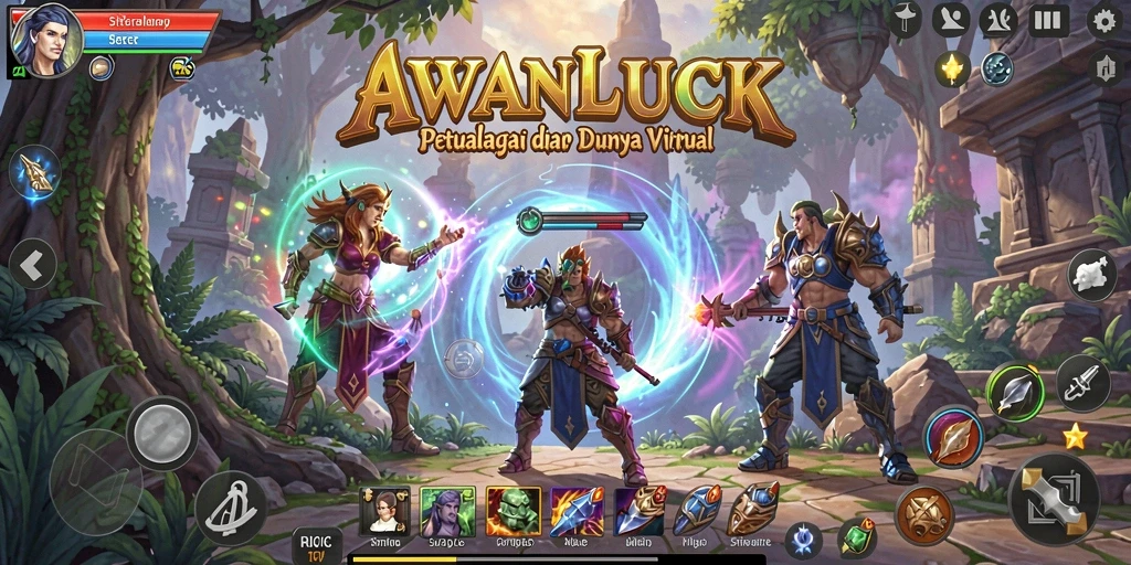 Tampilan gameplay dinamis dari AWANLUCK yang penuh strategi.