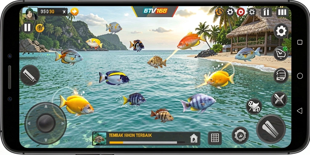 Tampilan gameplay seru di BTV168 saat menembak ikan.