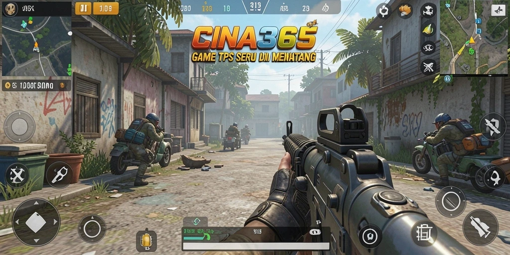 Tangkapan layar utama CINA365 menampilkan aksi gameplay TPS yang mendebarkan.