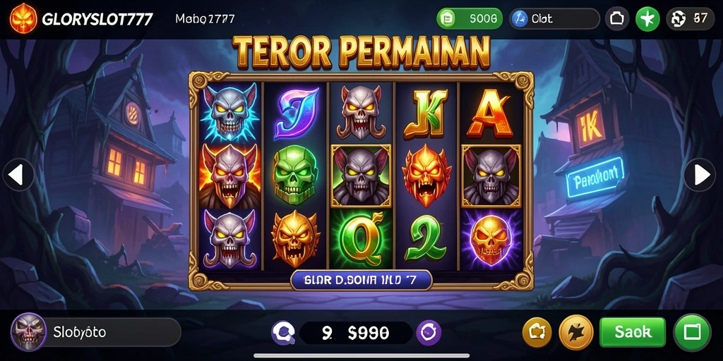 Tampilan gameplay GLORYSLOT777 yang menakutkan dengan efek visual horror.