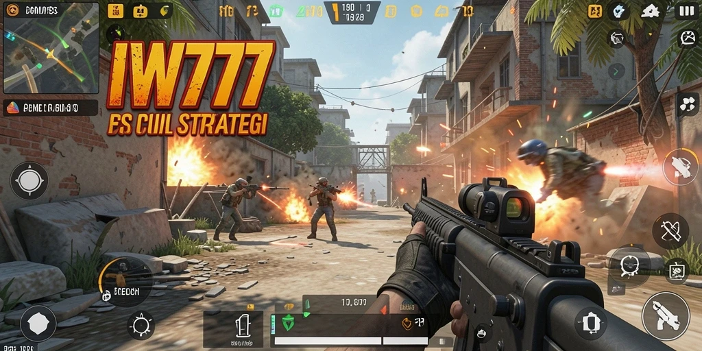 Tangkapan layar menunjukkan pertempuran mendebarkan dalam game FPS IW777.