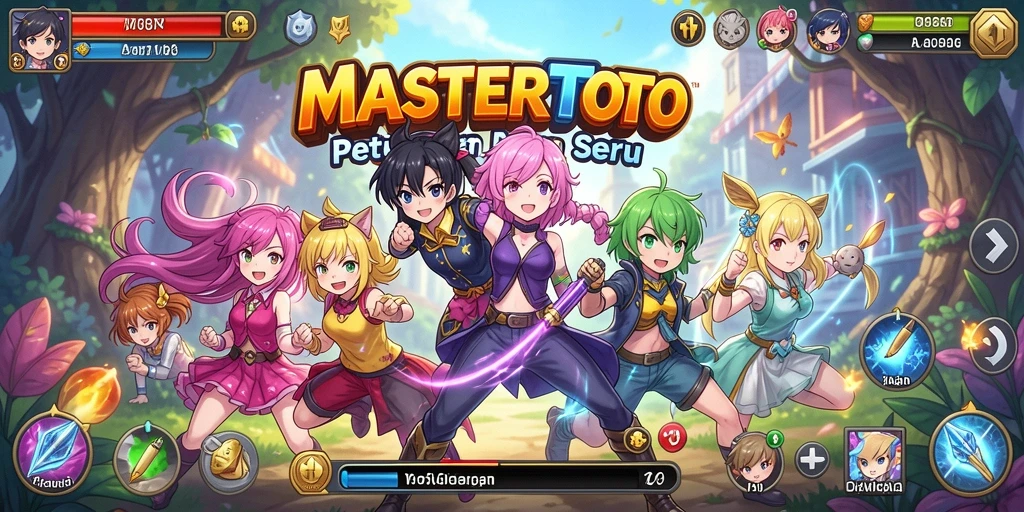 Tampilan gameplay MASTERTOTO yang penuh warna dan karakter unik.