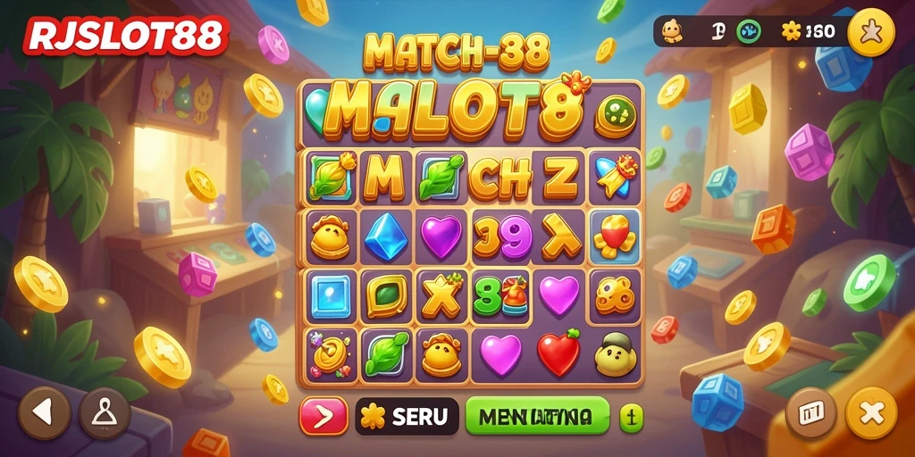 Tampilan gameplay RJSLOT88 dengan kombinasi warna cerah dan tantangan seru.