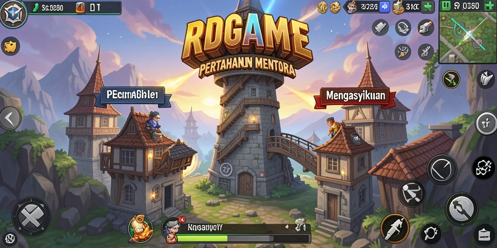 Skrinsut gameplay RPGAME menampilkan pertarungan seru di medan Tower Defense.