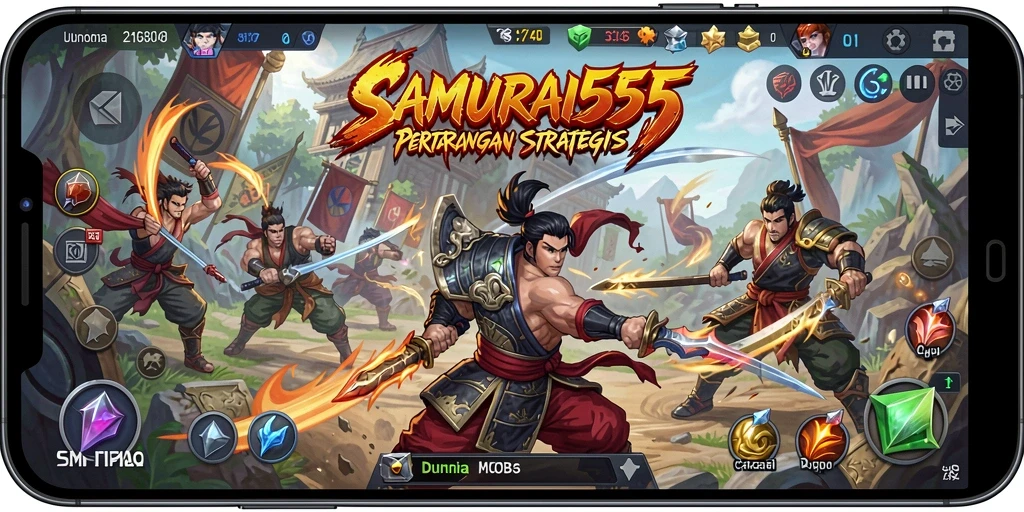 Gameplay mendebarkan dalam pertarungan tim di SAMURAI555.
